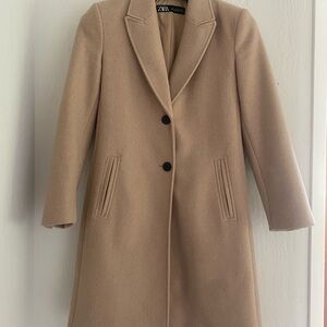 Zara Camel Single-Breasted Wool Trench Coat